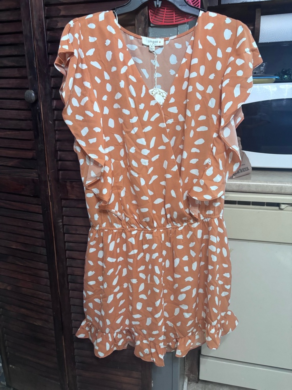 Umgee Blush Pink & White Abstract Print V-Neck Romper